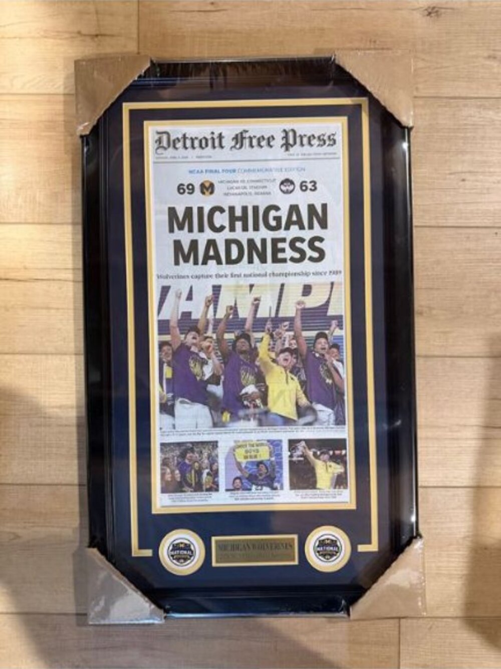 University of Michigan Wolverines Basketball NCAA Championship Newspaper Framed